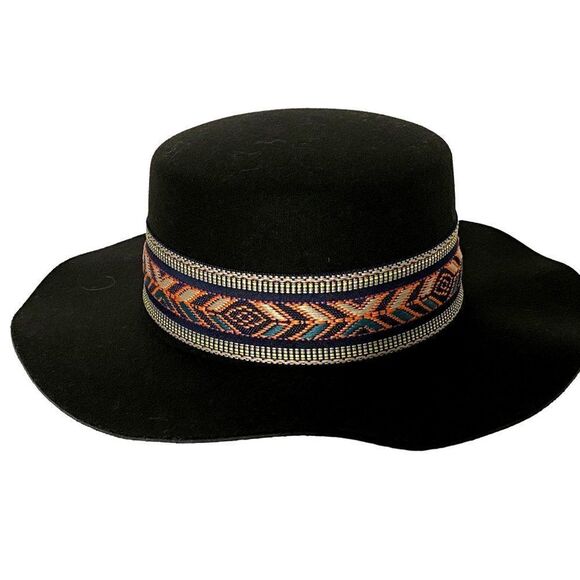 Nordstrom BP Accessories - Nordstrom BP Black Felt Panama Tapestry Band Wide Brim Fedora Hat One Size NEW